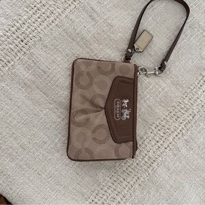 Coach Tan and Brown Signature Wristlet